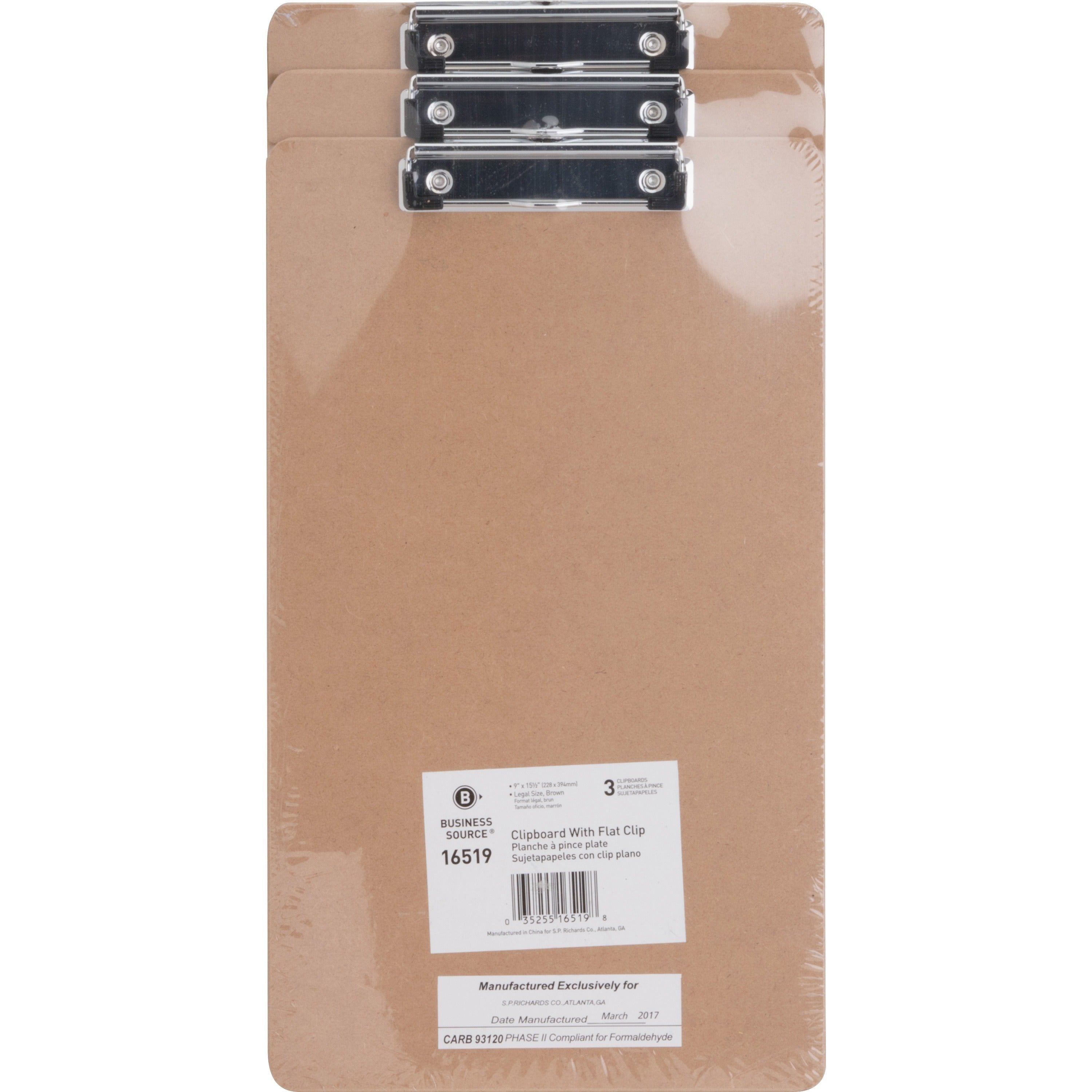 business-source-legal-size-clipboard-8-1-2-x-14-hardboard-brown-3-pack_bsn16519 - 1