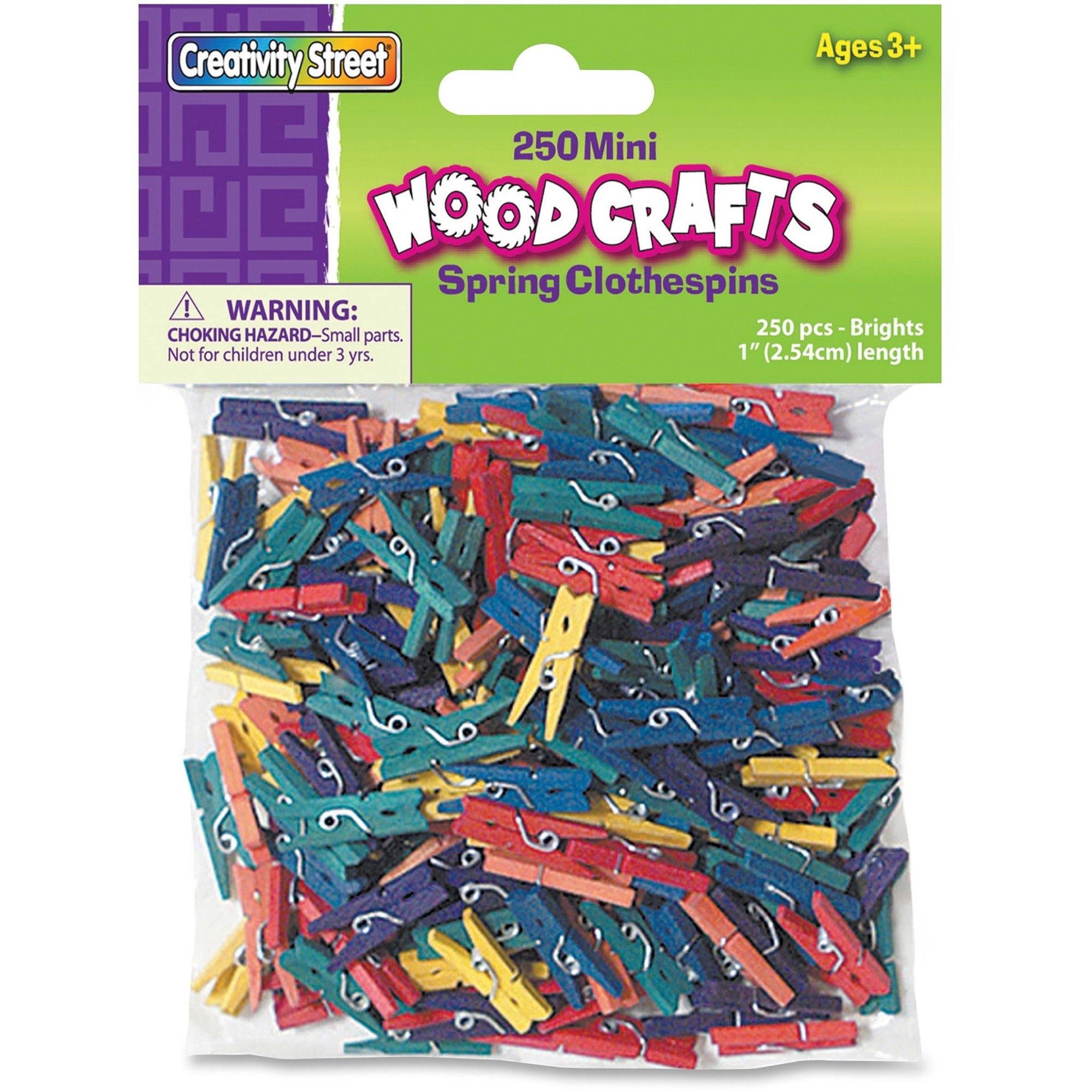 creativity-street-woodcrafts-bright-mini-clothespins-mini-1-length-x-15-width-for-artwork-250-pack-assorted-wood_pac367202 - 1