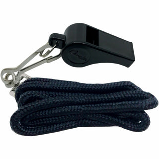 Sports Whistle with Black Nylon Lanyard, Plastic, Black, Dozen