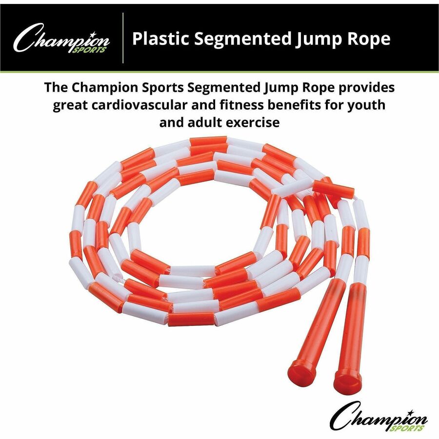 Champion Sports Plastic Segmented Jump Rope - 10 ft Length - Beaded - White, Orange - Plastic