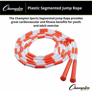 Champion Sports Plastic Segmented Jump Rope - 10 ft Length - Beaded - White, Orange - Plastic