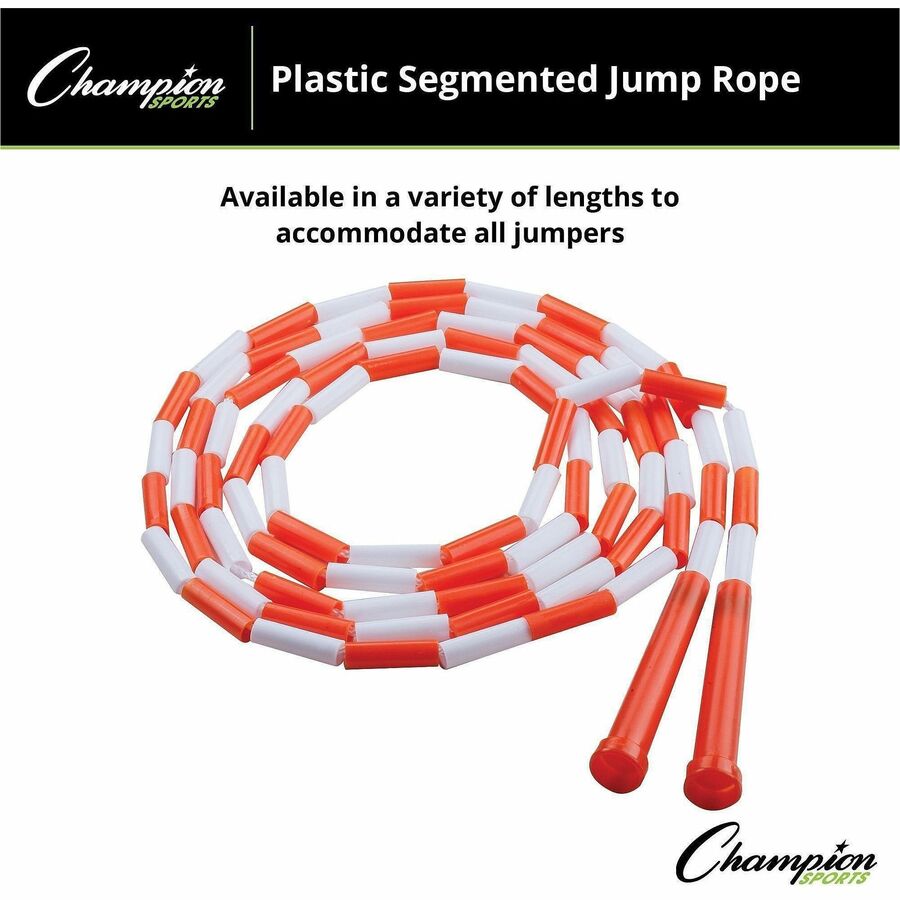 Champion Sports Plastic Segmented Jump Rope - 10 ft Length - Beaded - White, Orange - Plastic