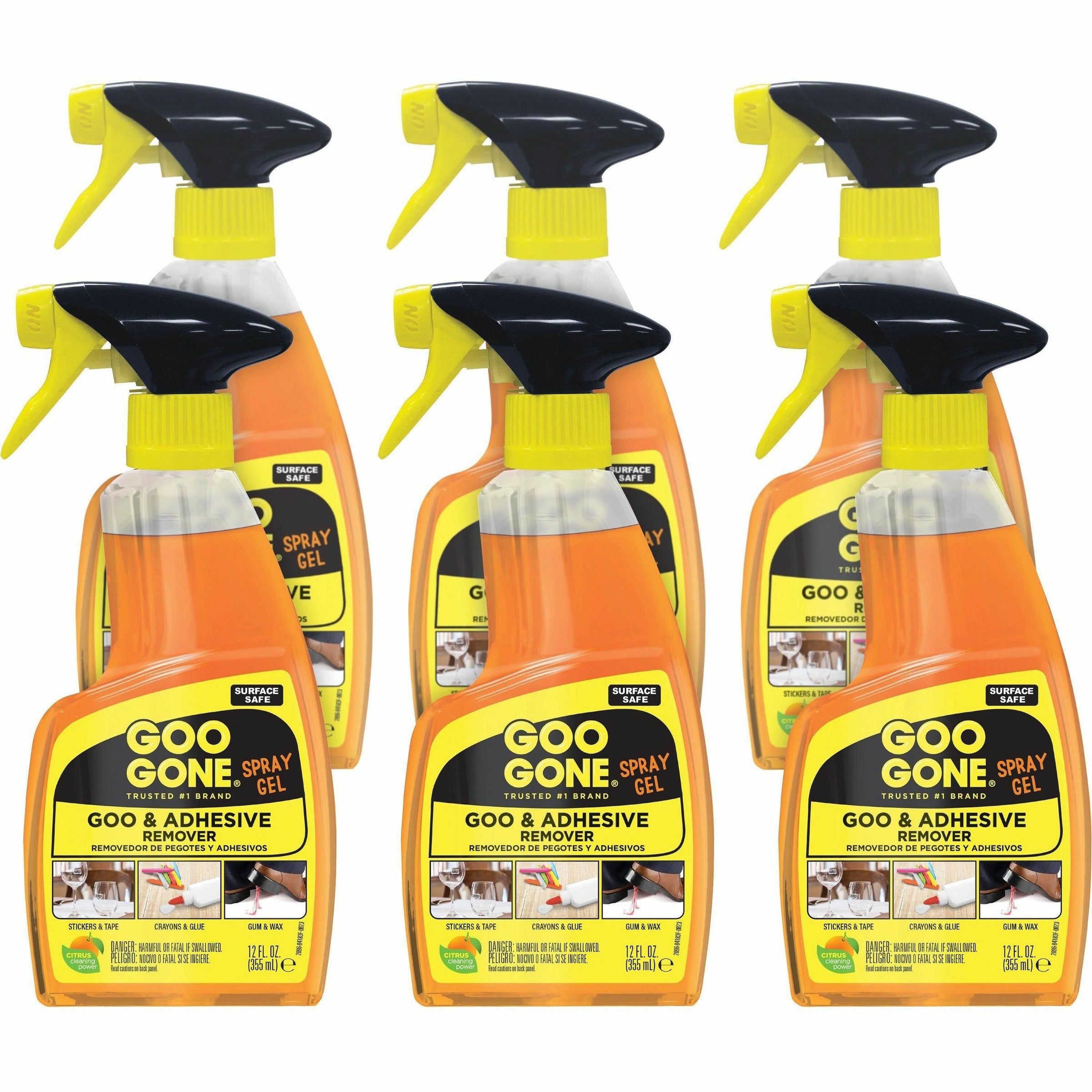 Goo Gone Spray Gel - 12 oz (0.75 lb)Bottle - 6 / Carton - Non-drip - Orange