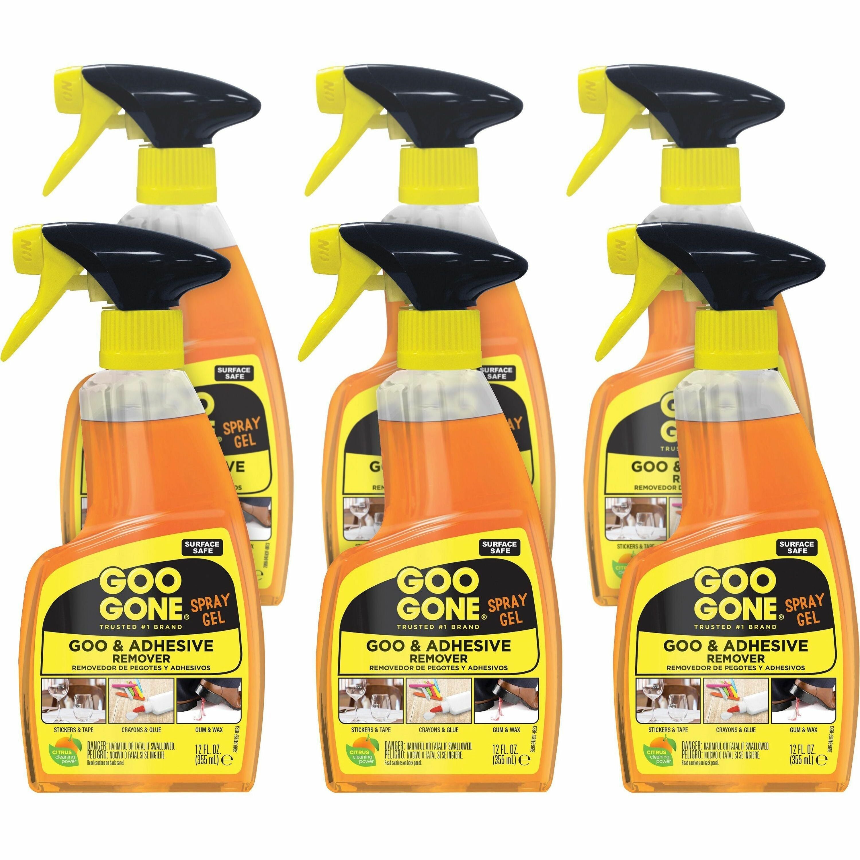 Goo Gone Spray Gel - 12 oz (0.75 lb)Bottle - 6 / Carton - Non-drip - Orange