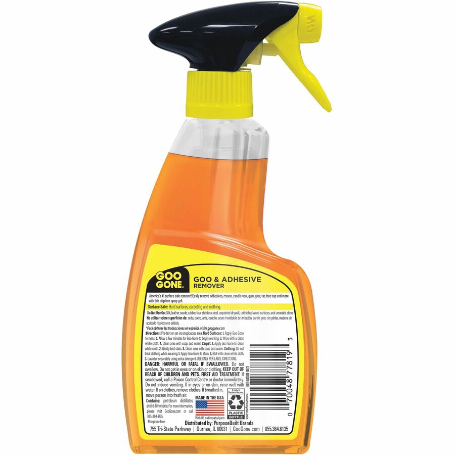 Goo Gone Spray Gel - 12 oz (0.75 lb)Bottle - 6 / Carton - Non-drip - Orange