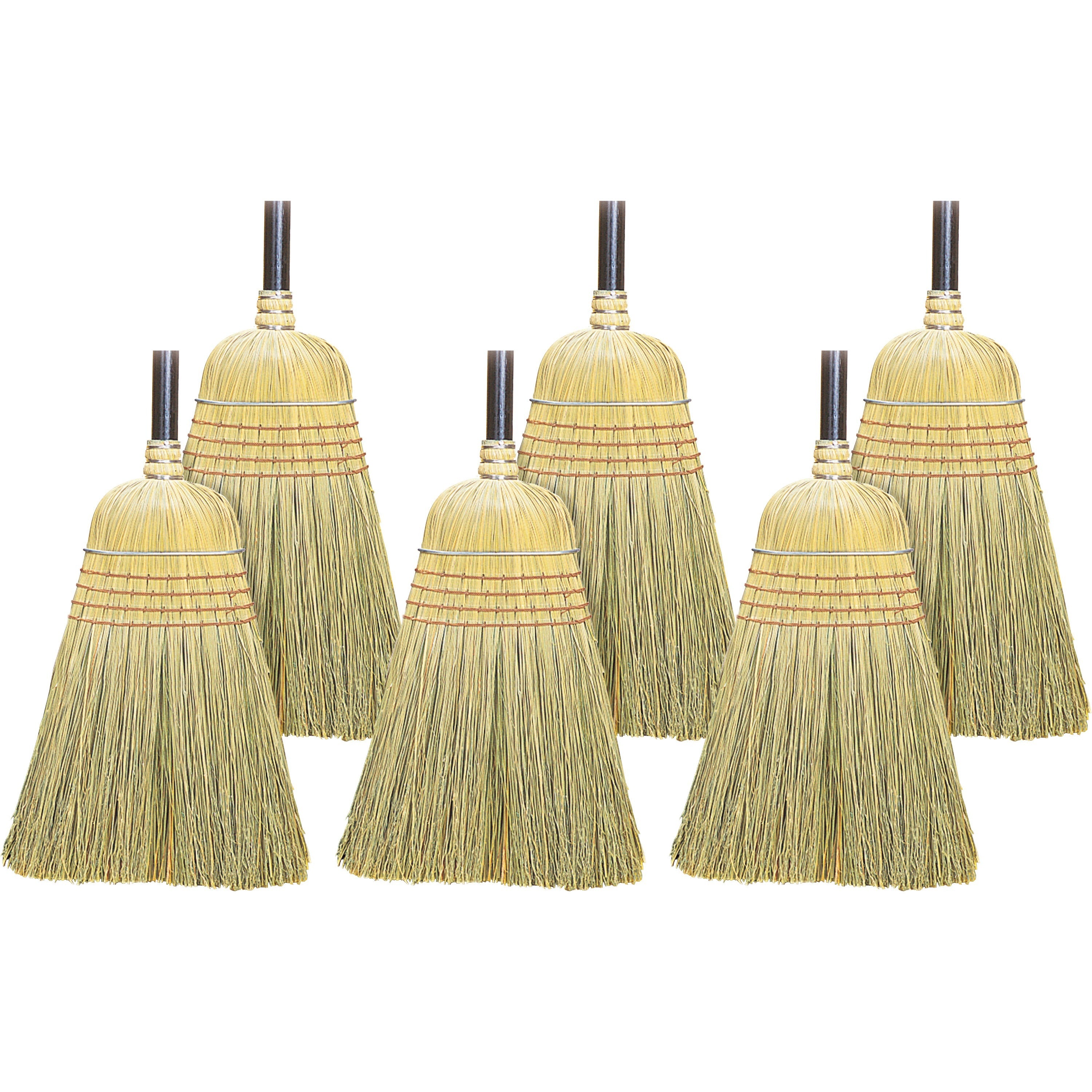 genuine-joe-warehouse-broom-corn-fiber-bristle-38-handle-length-lacquered-wood-handle-6-carton-natural_gjo12001ct - 1