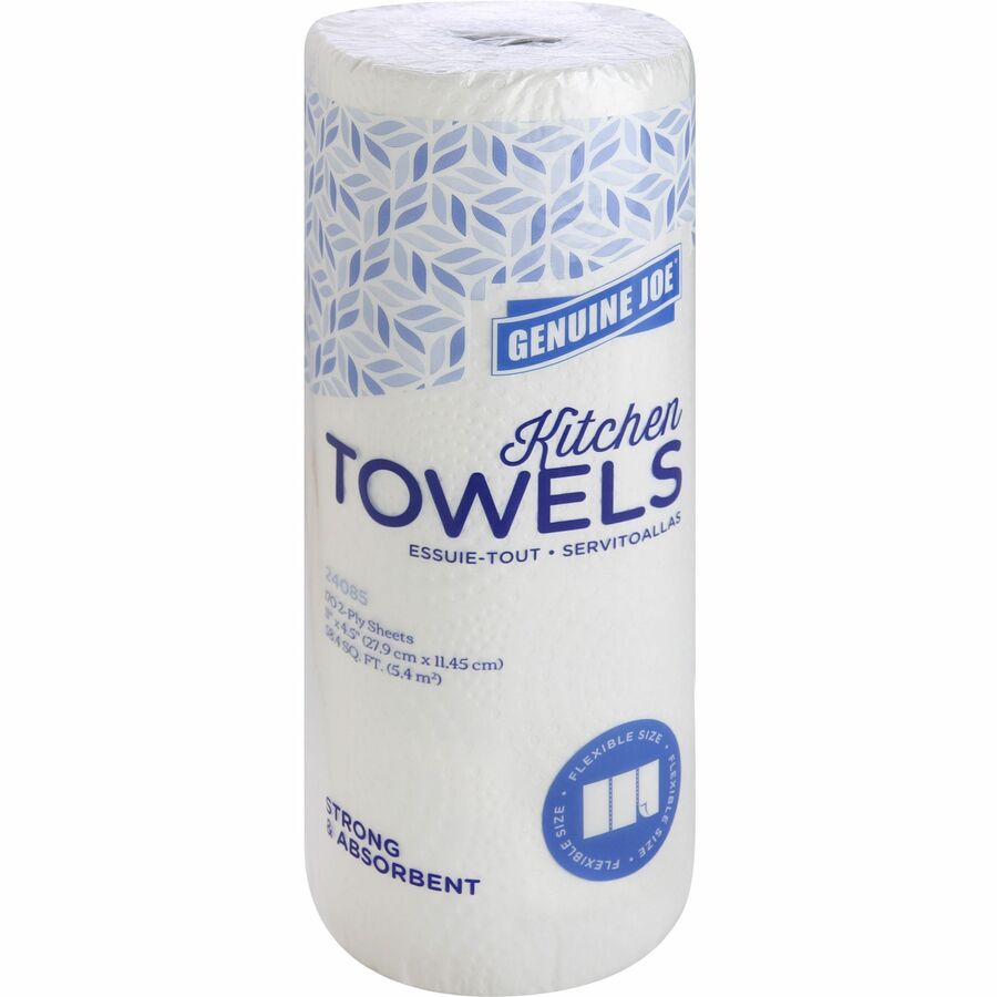 Genuine Joe Kitchen Roll Flexible Size Towels - 2 Ply - 1.63" Core - White - Paper - Flexible, Perforated, Absorbent, Soft - For Kitchen, Multipurpose, Breakroom - 30 / Carton
