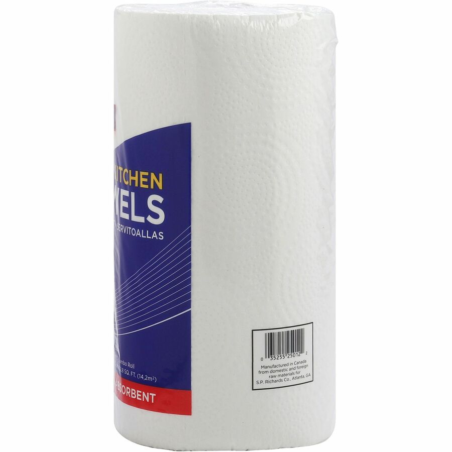 Genuine Joe Paper Towels - 2 Ply - 8" x 11" - 250 Sheets/Roll - 1.63" Core - White - Paper - Perforated, Absorbent, Soft, Chlorine-free - For Kitchen, Multipurpose, Hand, Breakroom - 12 / Carton