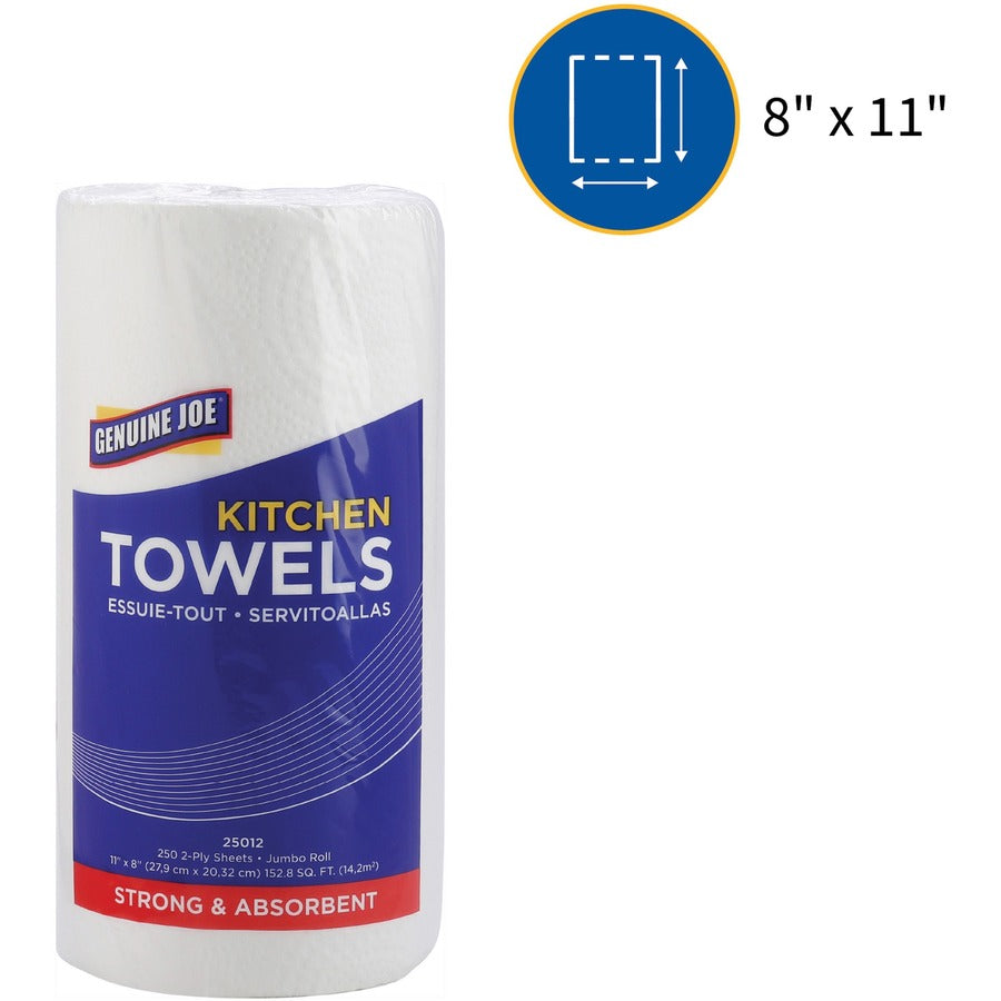 genuine-joe-paper-towels-2-ply-8-x-11-250-sheets-roll-163-core-white-paper-perforated-absorbent-soft-chlorine-free-for-kitchen-multipurpose-hand-breakroom-12-carton_gjo25012 - 8