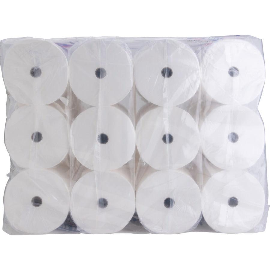 Genuine Joe Solutions Double Capacity Bath Tissue - 2 Ply - 1000 Sheets/Roll - 0.71" Core - White - Virgin Fiber - Embossed, Chlorine-free - For Bathroom - 36 / Carton