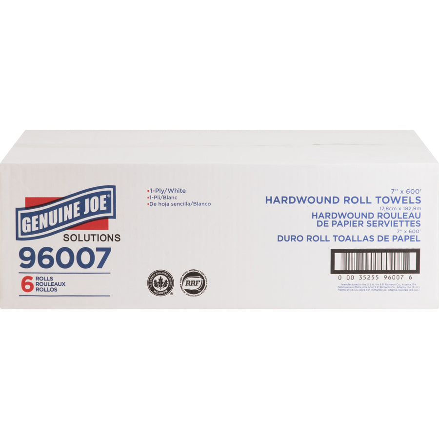 genuine-joe-solutions-1-ply-hardwound-towels-1-ply-7-x-600-ft-098-core-white-virgin-fiber-embossed-absorbent-soft-chlorine-free-strong-6-carton_gjo96007 - 8