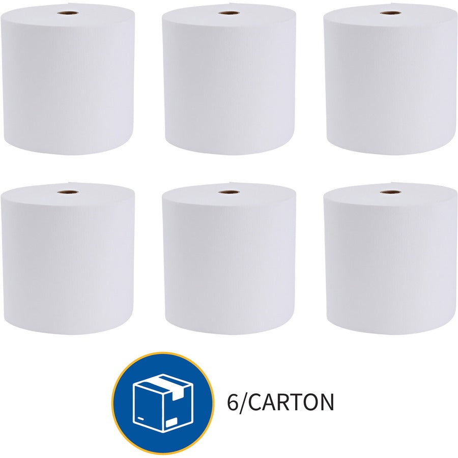 genuine-joe-solutions-1-ply-hardwound-towels-1-ply-7-x-600-ft-098-core-white-virgin-fiber-embossed-absorbent-soft-chlorine-free-strong-6-carton_gjo96007 - 5