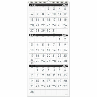Three-Month Reference Wall Calendar, Contemporary Artwork/Formatting, 12 x 27, White Sheets, 15-Month (Dec-Feb): 2023 to 2025