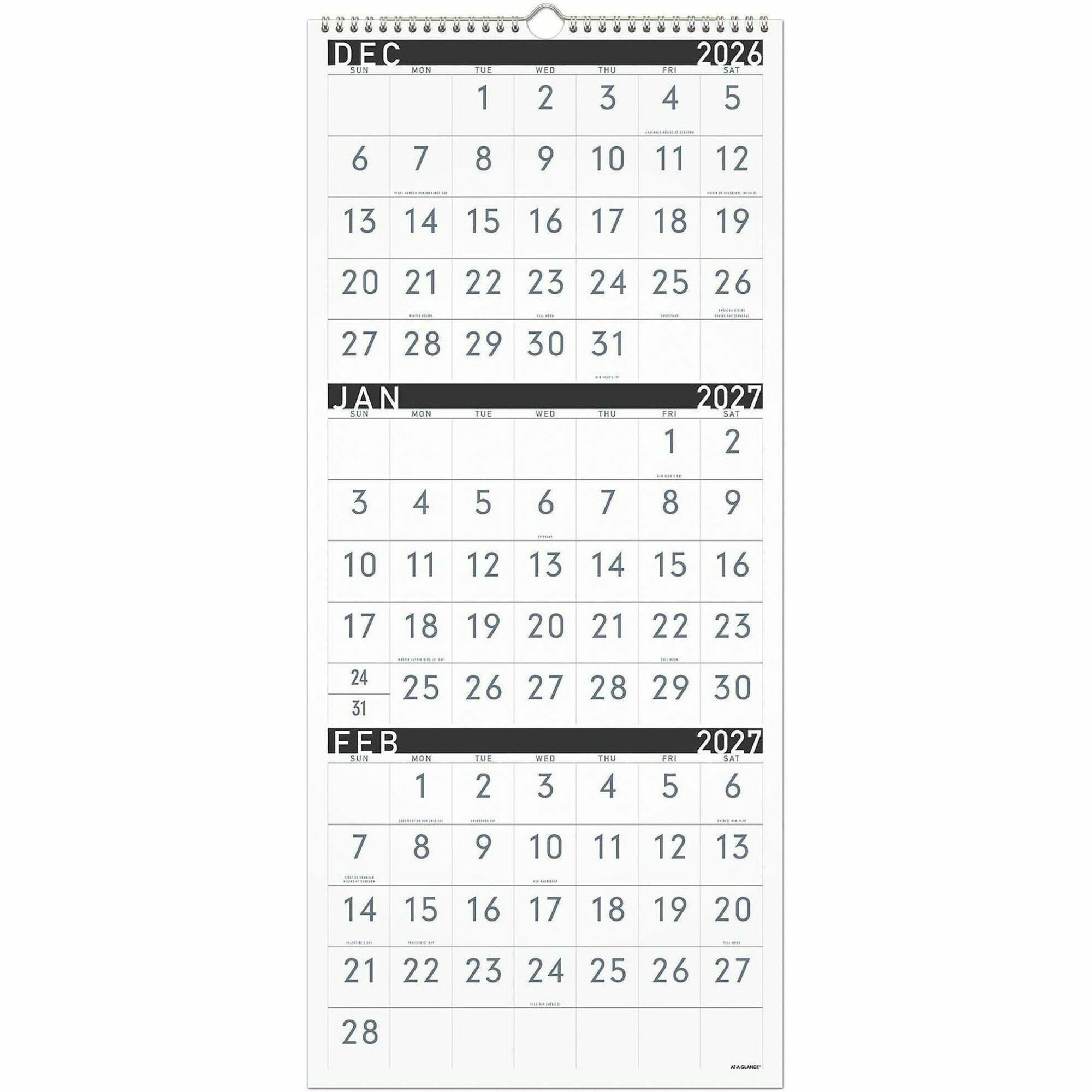 Three-Month Reference Wall Calendar, Contemporary Artwork/Formatting, 12 x 27, White Sheets, 15-Month (Dec-Feb): 2023 to 2025