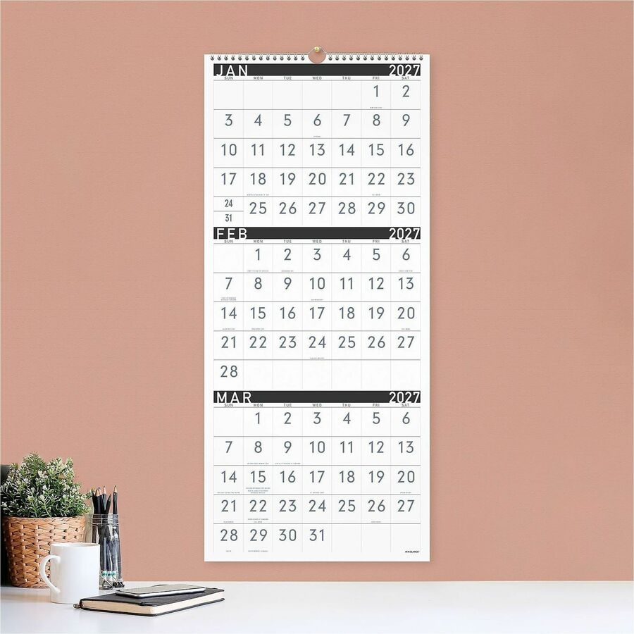 Three-Month Reference Wall Calendar, Contemporary Artwork/Formatting, 12 x 27, White Sheets, 15-Month (Dec-Feb): 2023 to 2025