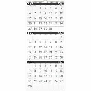 Three-Month Reference Wall Calendar, Contemporary Artwork/Formatting, 12 x 27, White Sheets, 15-Month (Dec-Feb): 2023 to 2025