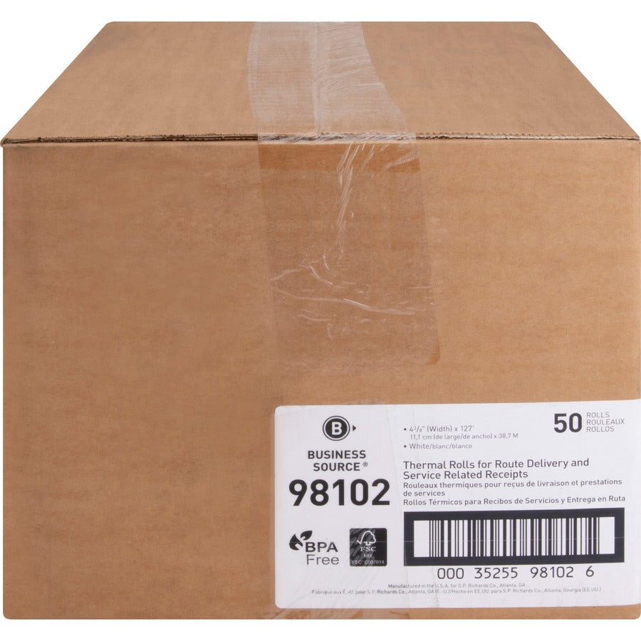 Business Source Portable Printer Receipt Thermal Rolls - 4 19/64" x 127 ft - 50 / Carton - White
