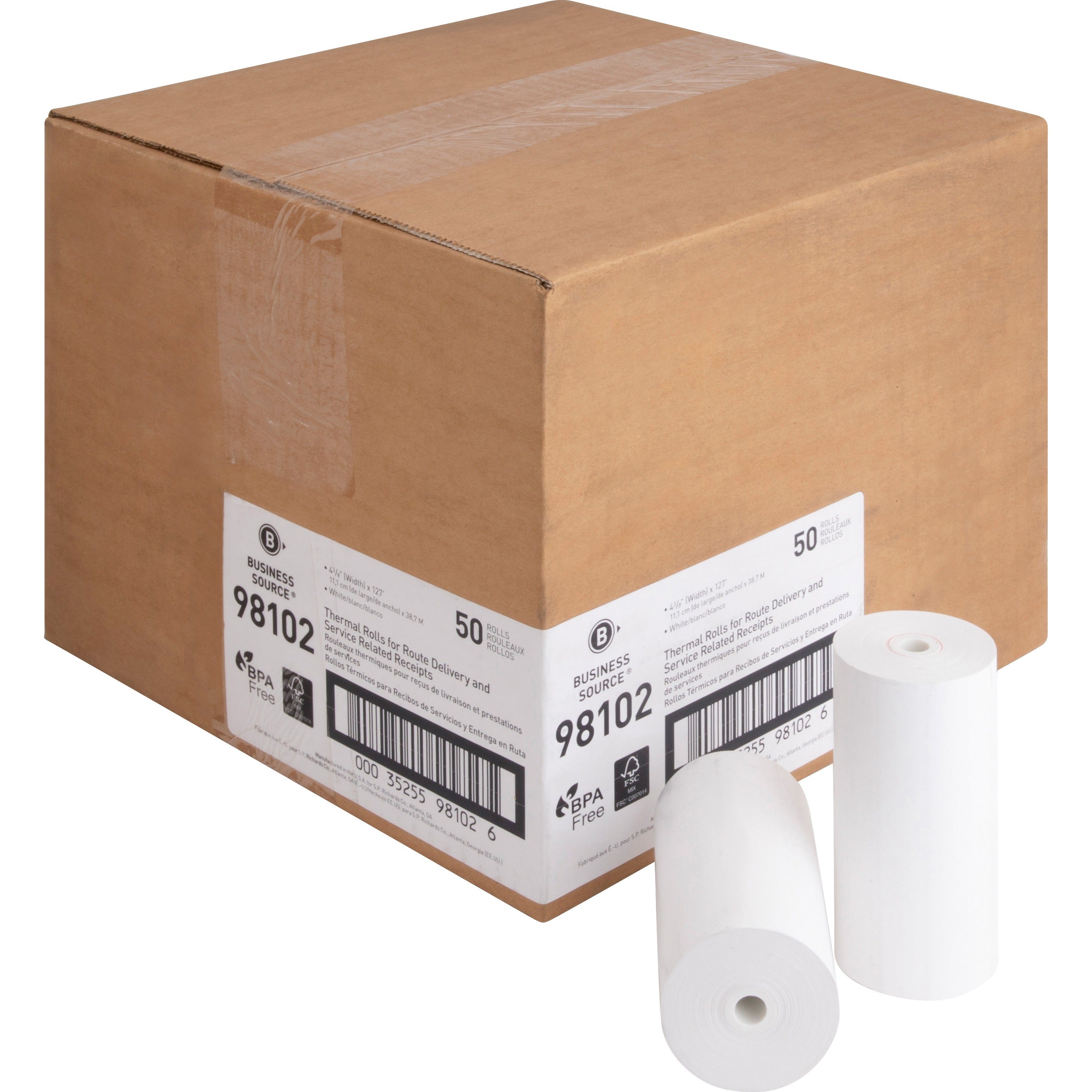 business-source-portable-printer-receipt-thermal-rolls-4-19-64-x-127-ft-50-carton-white_bsn98102 - 1