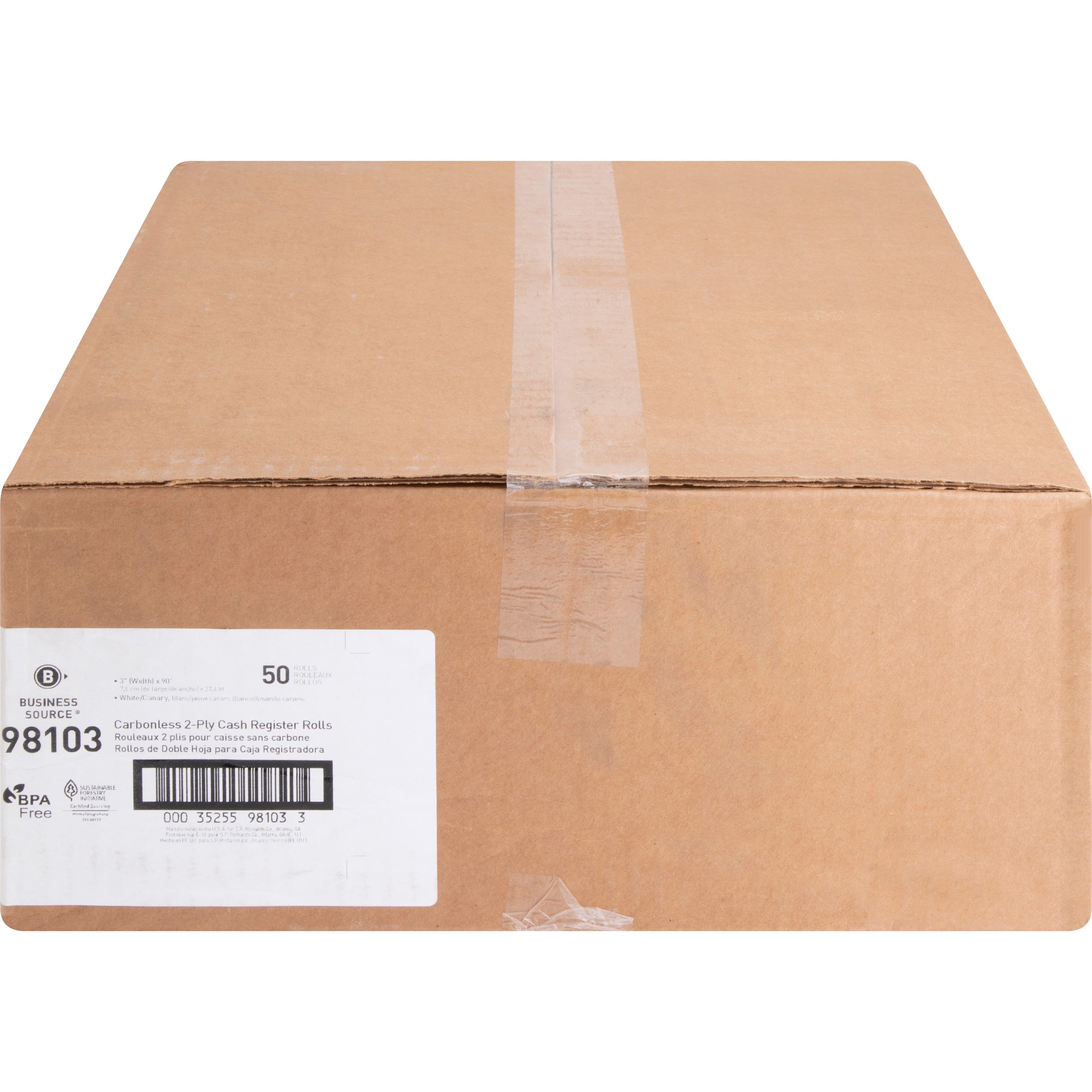 business-source-2-part-carbonless-cash-register-rolls-3-x-90-ft-50-carton-sustainable-forestry-initiative-sfi-white_bsn98103 - 2