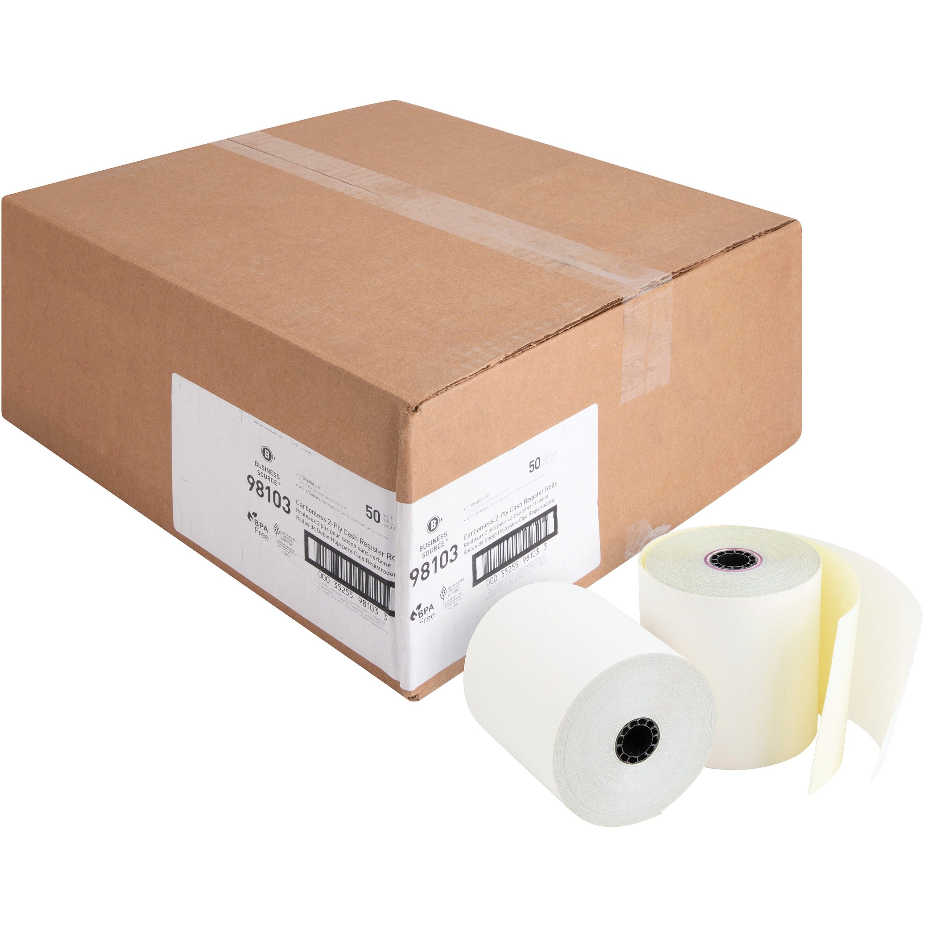 business-source-2-part-carbonless-cash-register-rolls-3-x-90-ft-50-carton-sustainable-forestry-initiative-sfi-white_bsn98103 - 1