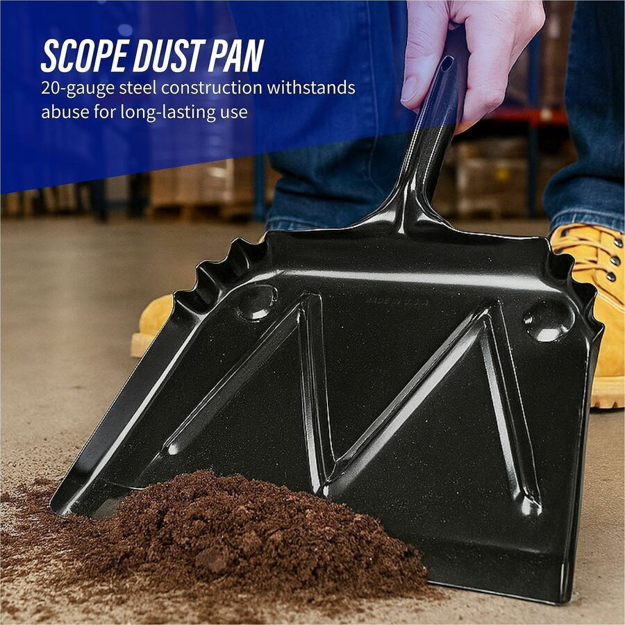 Genuine Joe Heavy-duty Metal Dustpan - 12" Wide - Steel Pan - Black - 12 / Carton