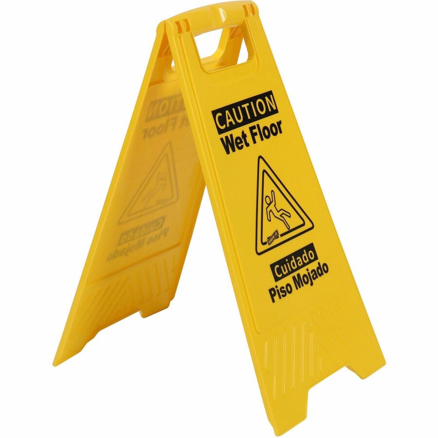 Genuine Joe Universal Graphic Wet Floor Sign - 6 / Carton - English, Spanish - Wet Floor Print/Message - Foldable - Yellow
