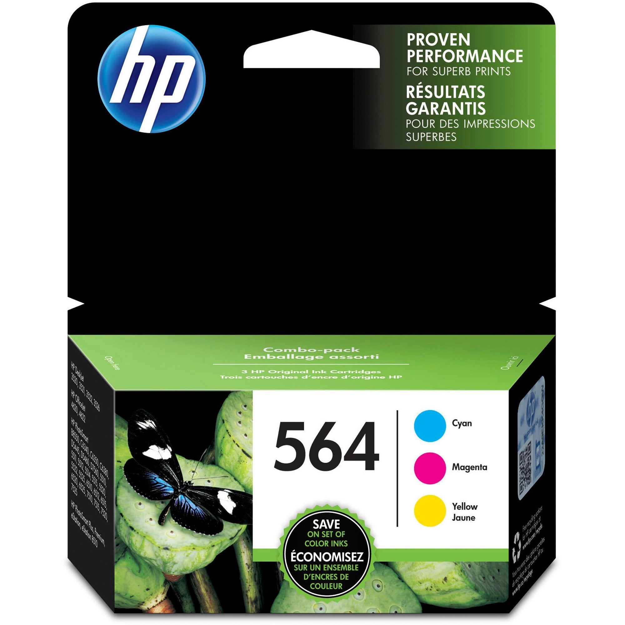 HP 564, (N9H57FN) 3-Pack Cyan/Magenta/Yellow Original Ink Cartridges - 1