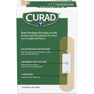 Curad Sheer Bandage Strips - 0.75" x 3" - 80/Box - Sheer, Clear - Fabric