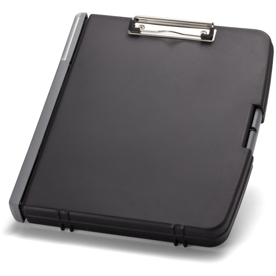 Officemate Ringbinder Clipboard Storage Box - 8 19/64" , 8 1/2" x 11 45/64" , 11" - Spring Clip - Plastic - Charcoal - 1 Each