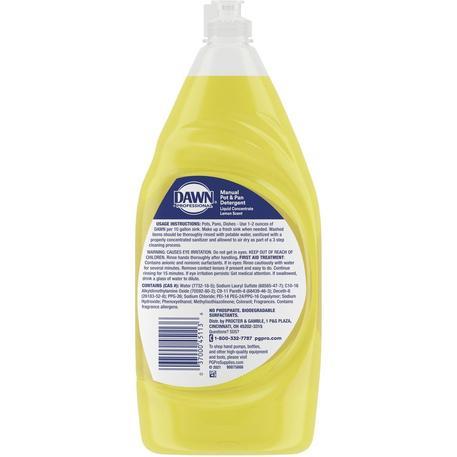 Dawn Manual Pot/Pan Detergent - Concentrate - 38 fl oz (1.2 quart) - Lemon Scent - 8 / Carton - Yellow