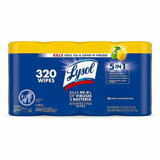 Lysol 4-pack Disinfecting Wipes - Lemon Lime Scent - 80.0 / Canister - 4 / Pack - Pre-moistened, Antibacterial, Disinfectant - White
