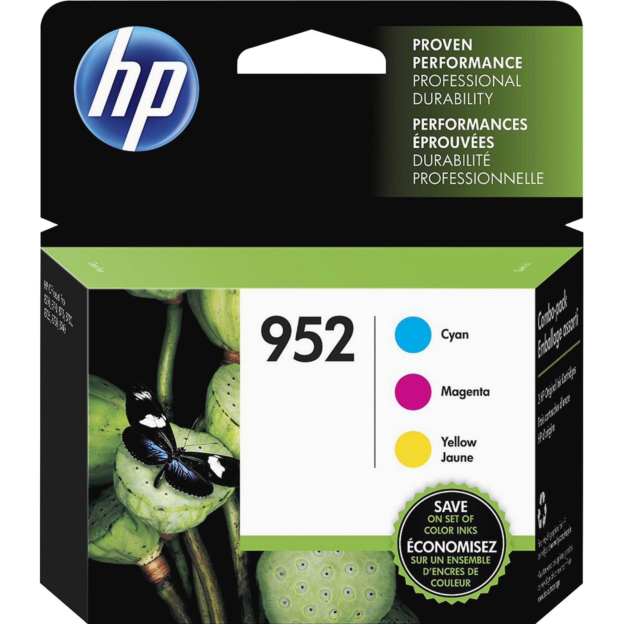 HP 952, (N9K27AN) 3-Pack Cyan/Magenta/Yellow Original Ink Cartridges - 1