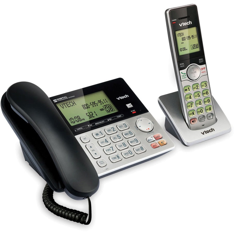 VTech CS6949 DECT 6.0 Standard Phone - Black, Silver - Cordless - Corded - 1 x Phone Line - Speakerphone - Answering Machine - Hearing Aid Compatible