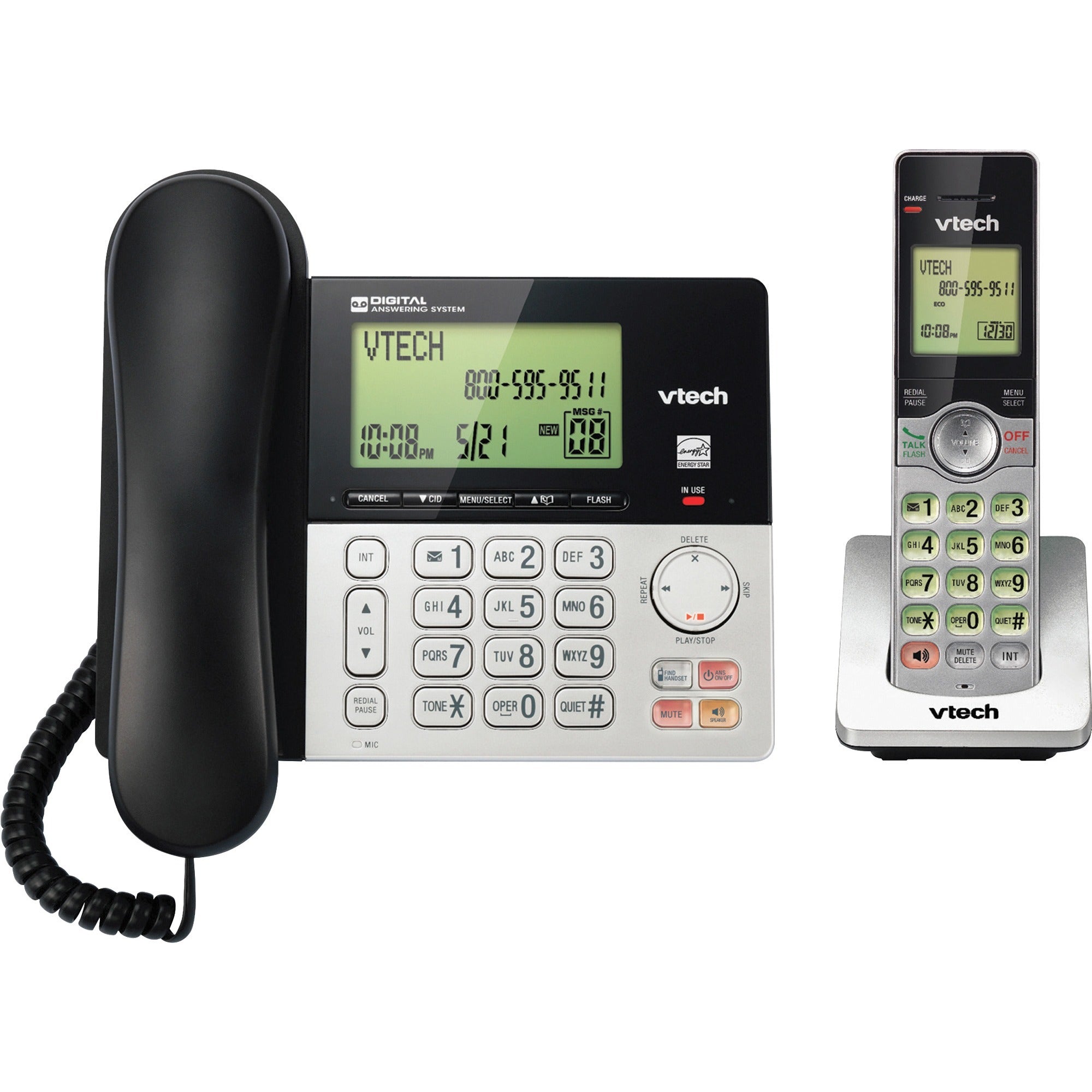 vtech-cs6949-dect-60-standard-phone-black-silver-cordless-corded-1-x-phone-line-speakerphone-answering-machine-hearing-aid-compatible_vtecs6949 - 1