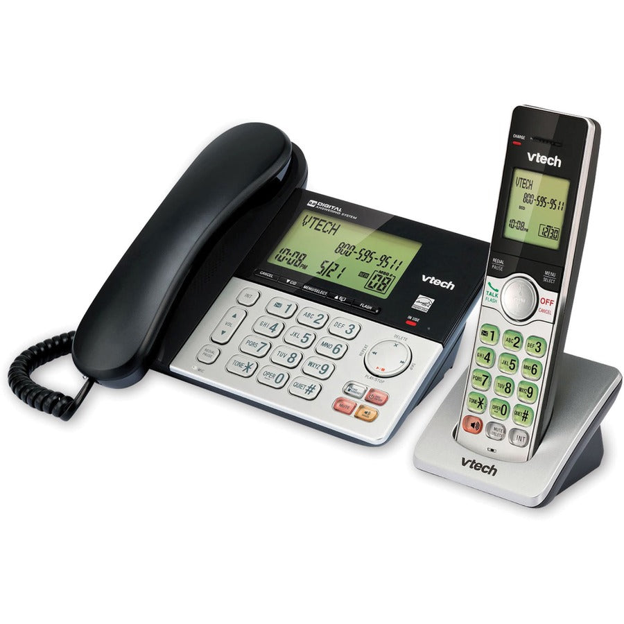VTech CS6949 DECT 6.0 Standard Phone - Black, Silver - Cordless - Corded - 1 x Phone Line - Speakerphone - Answering Machine - Hearing Aid Compatible