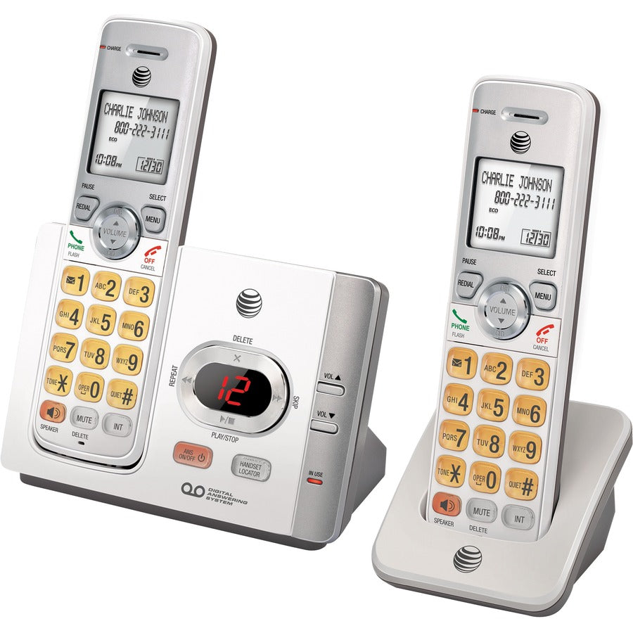 AT&T EL52215 DECT 6.0 Cordless Phone - Silver, Black - Cordless - 1 x Phone Line - 2 x Handset - Speakerphone - Answering Machine