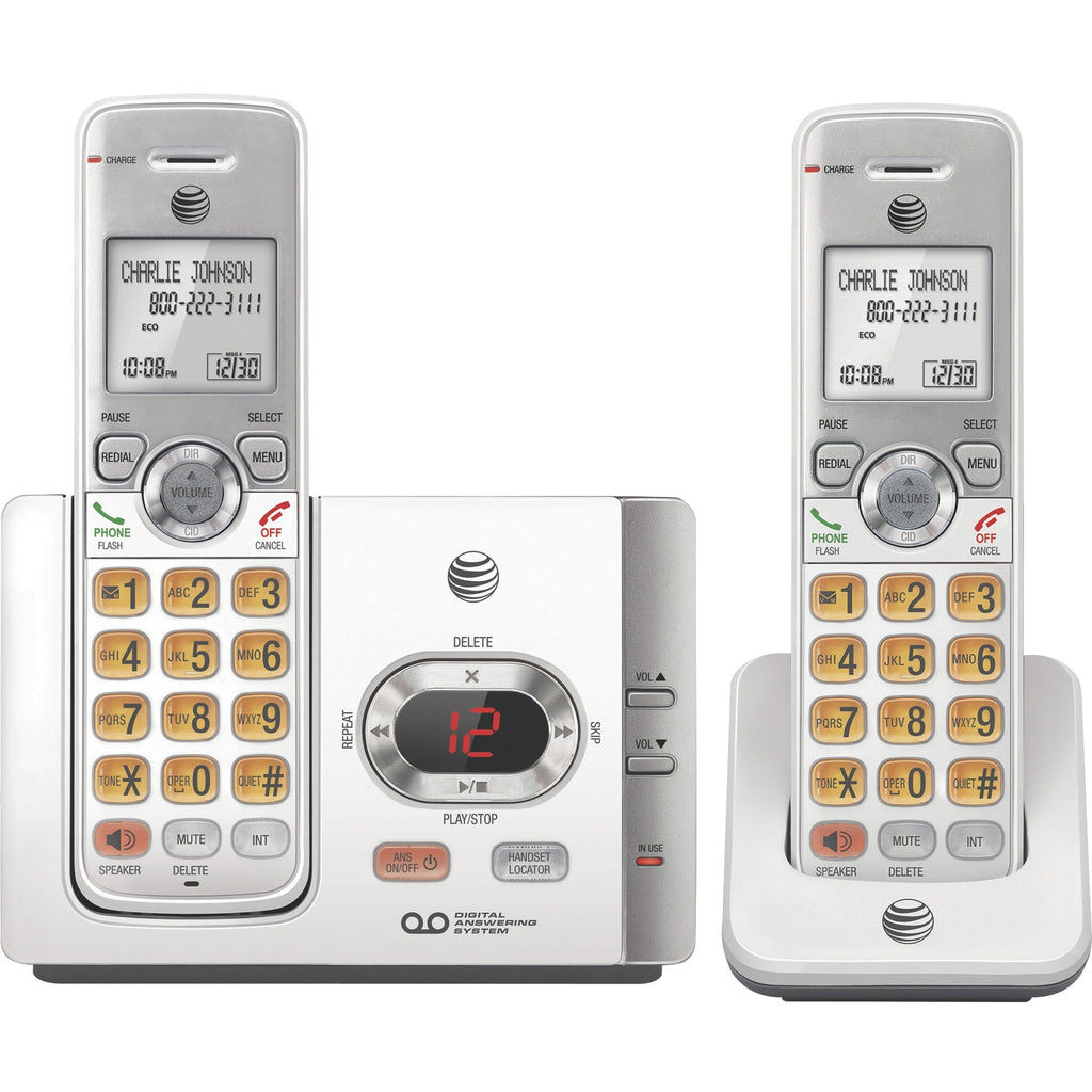 AT&T EL52215 DECT 6.0 Cordless Phone - Silver, Black - Cordless - 1 x Phone Line - 2 x Handset - Speakerphone - Answering Machine