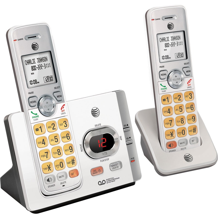 AT&T EL52215 DECT 6.0 Cordless Phone - Silver, Black - Cordless - 1 x Phone Line - 2 x Handset - Speakerphone - Answering Machine