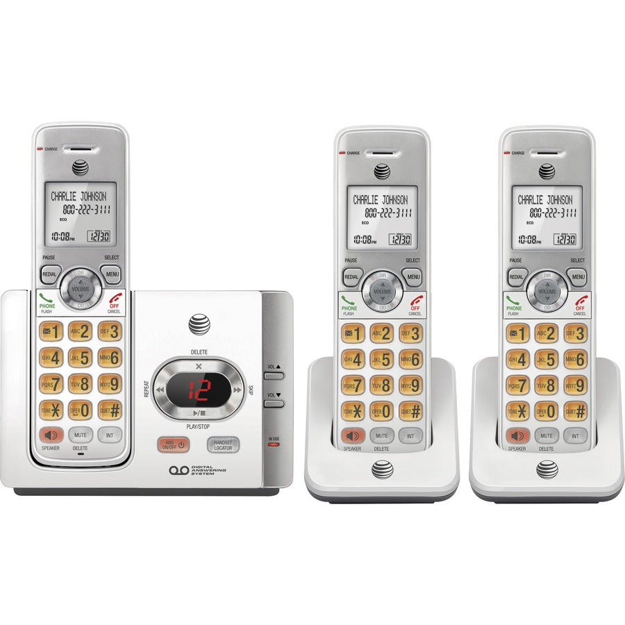 AT&T EL52315 DECT 6.0 Cordless Phone - Silver, Black - Cordless - 1 x Phone Line - 3 x Handset - Speakerphone - Answering Machine