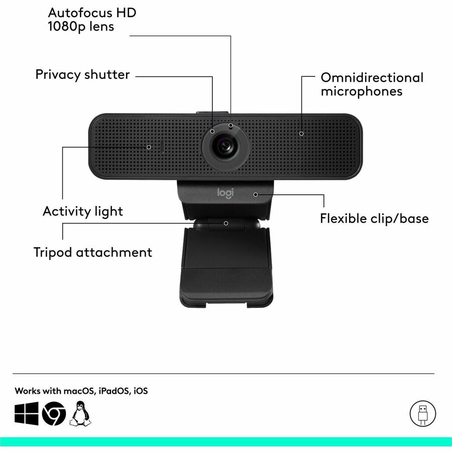 C925e Webcam, 1920 pixels x 1080 pixels, 2 Mpixels, Black