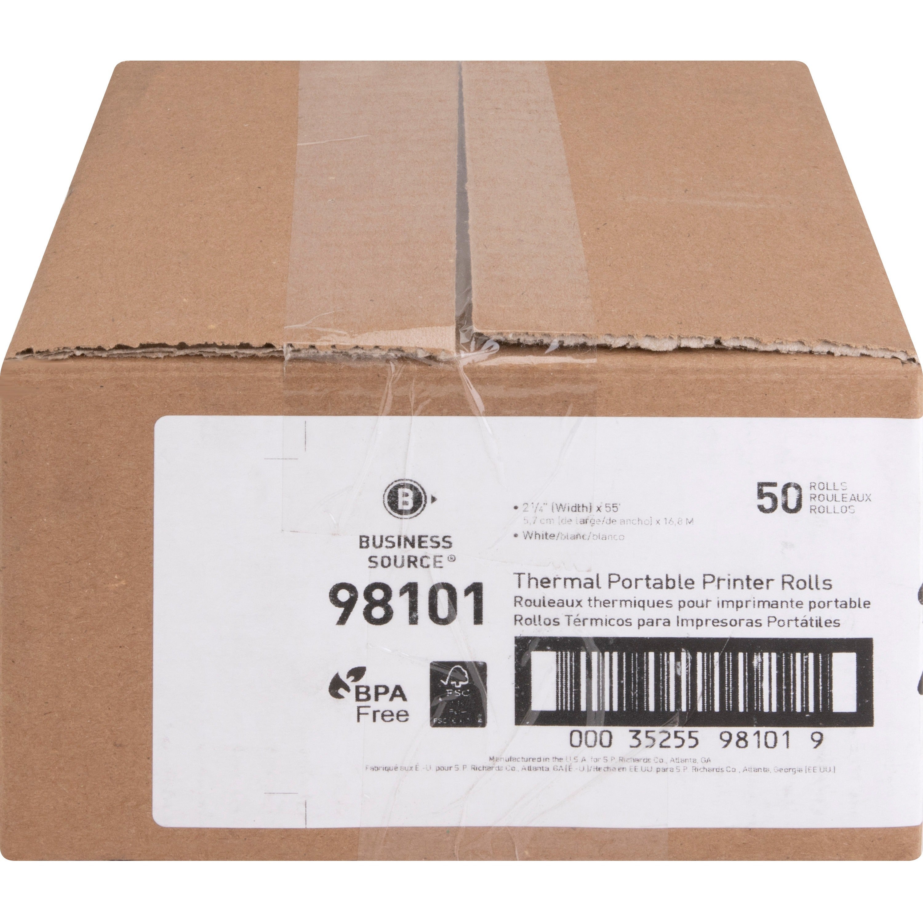 business-source-portable-printer-thermal-rolls-2-1-4-x-55-ft-50-carton-bpa-free-white_bsn98101 - 2
