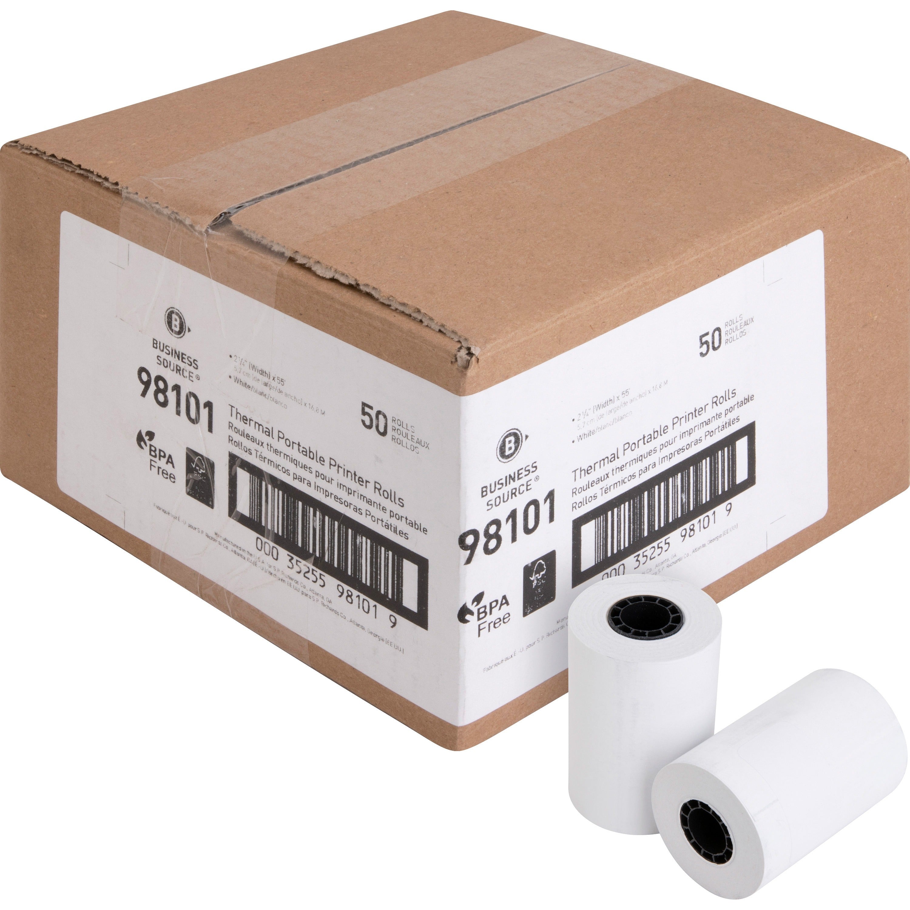 business-source-portable-printer-thermal-rolls-2-1-4-x-55-ft-50-carton-bpa-free-white_bsn98101 - 1