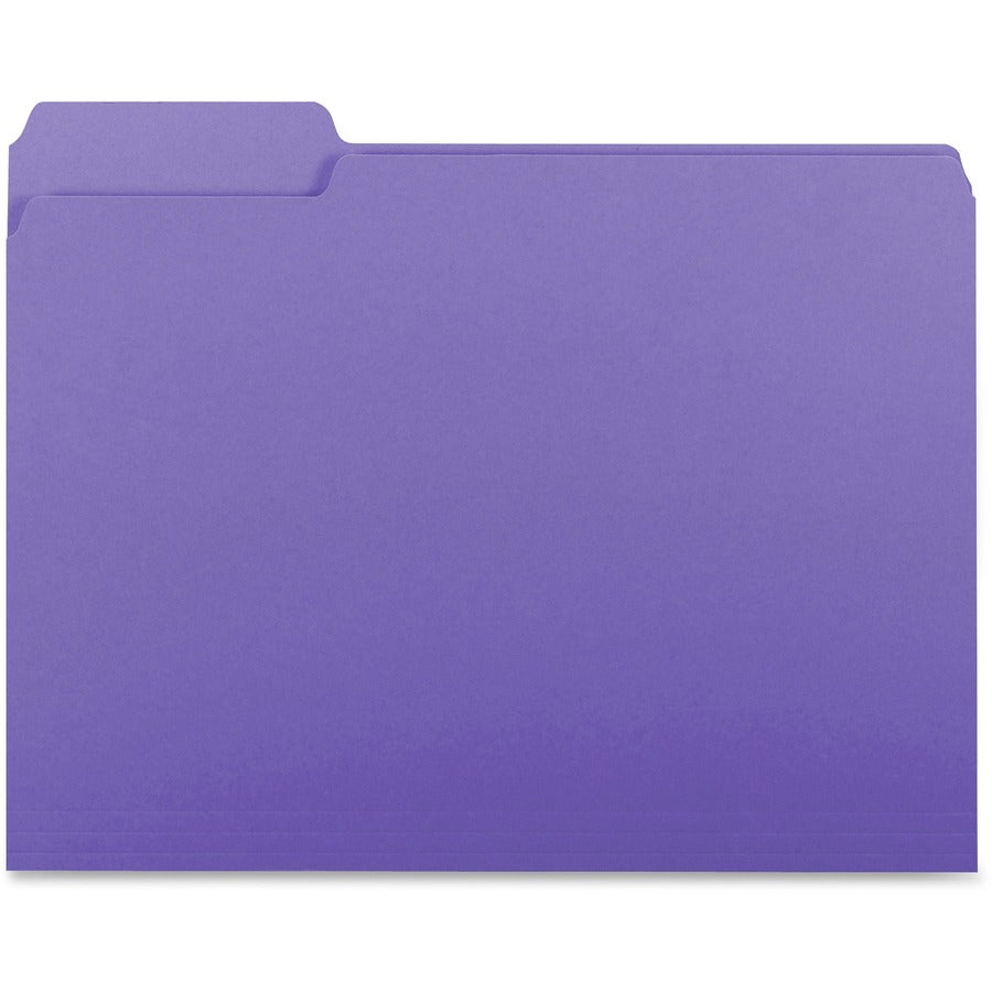 Business Source 1/3 Tab Cut Letter Recycled Top Tab File Folder - 8 1/2" x 11" - Top Tab Location - Assorted Position Tab Position - Purple - 10% Recycled - 100 / Box