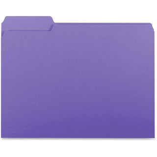 Business Source 1/3 Tab Cut Letter Recycled Top Tab File Folder - 8 1/2" x 11" - Top Tab Location - Assorted Position Tab Position - Purple - 10% Recycled - 100 / Box
