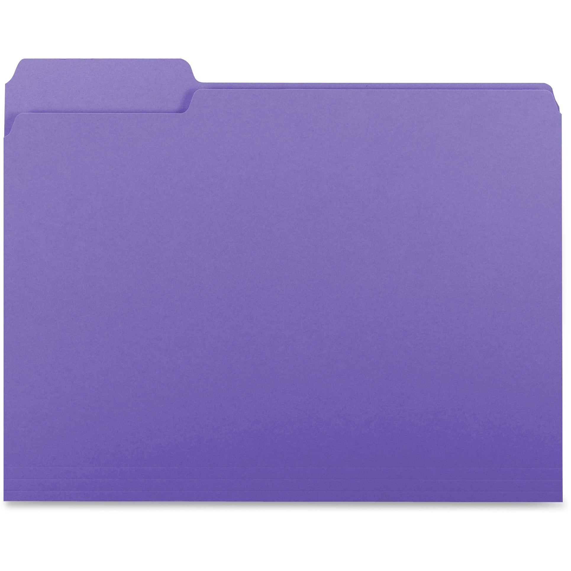 business-source-1-3-tab-cut-letter-recycled-top-tab-file-folder-8-1-2-x-11-top-tab-location-assorted-position-tab-position-purple-10%-recycled-100-box_bsn99717 - 2