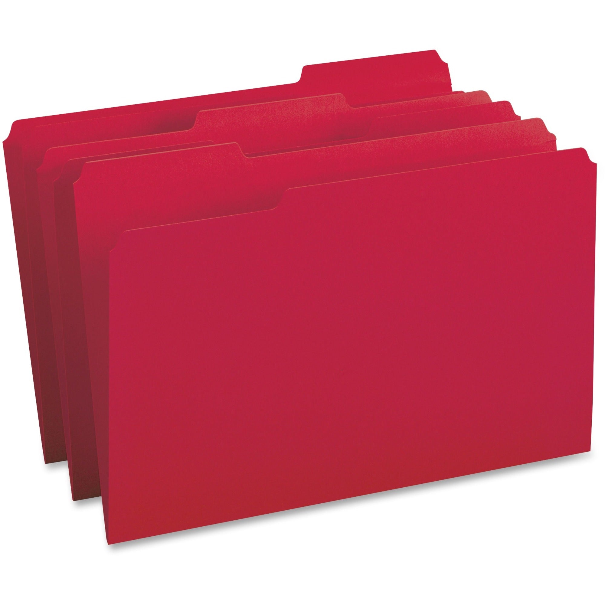 business-source-1-3-tab-cut-legal-recycled-top-tab-file-folder-8-1-2-x-14-top-tab-location-assorted-position-tab-position-red-10%-recycled-100-box_bsn99720 - 1