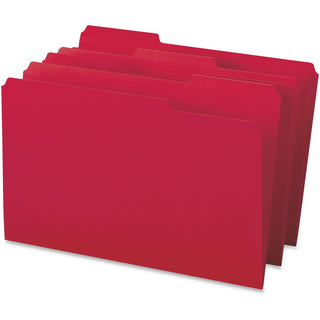 Business Source 1/3 Tab Cut Legal Recycled Top Tab File Folder - 8 1/2" x 14" - Top Tab Location - Assorted Position Tab Position - Red - 10% Recycled - 100 / Box