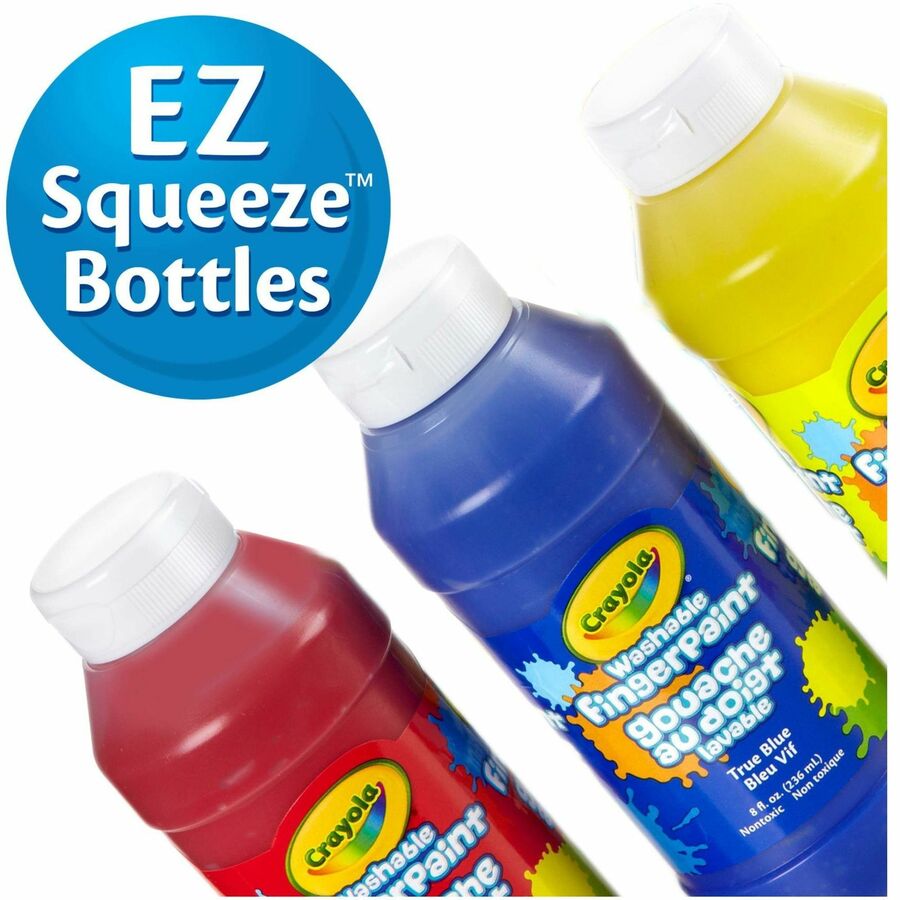 Crayola Washable Fingerpaint Bold Colors Set - 8 oz - 3 / Set - True Blue, Lemon Yellow, Fire Engine Red