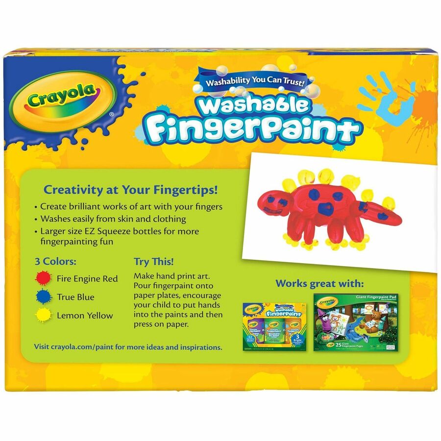 Crayola Washable Fingerpaint Bold Colors Set - 8 oz - 3 / Set - True Blue, Lemon Yellow, Fire Engine Red