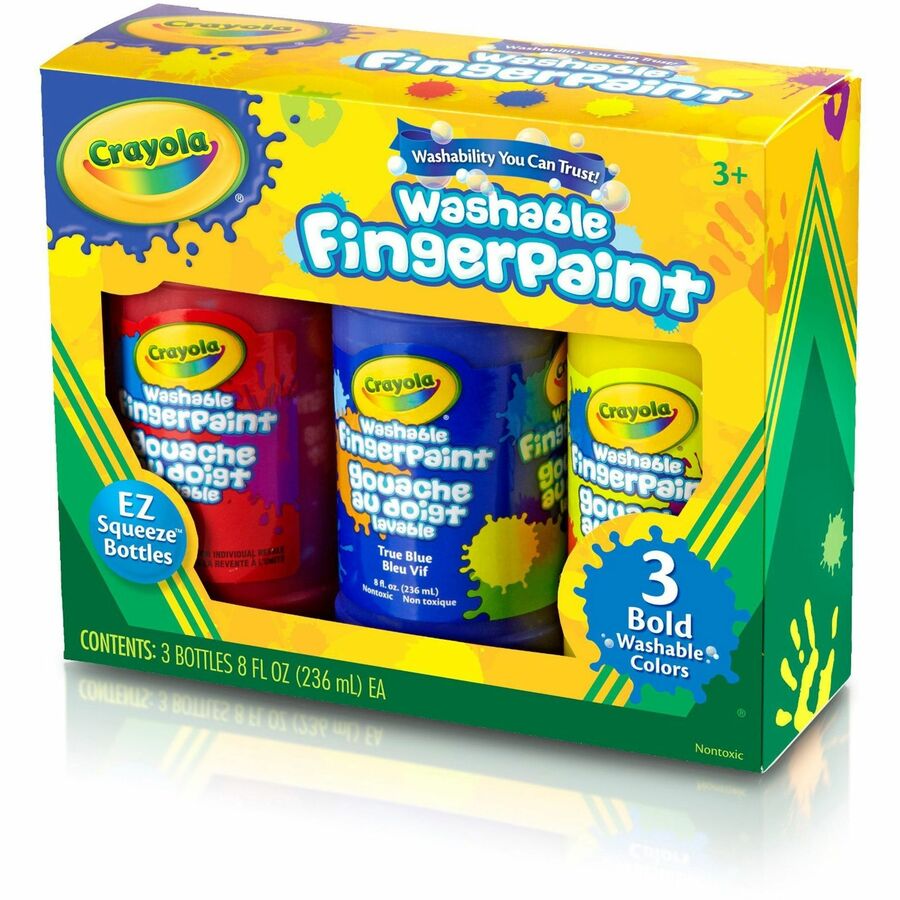 Crayola Washable Fingerpaint Bold Colors Set - 8 oz - 3 / Set - True Blue, Lemon Yellow, Fire Engine Red